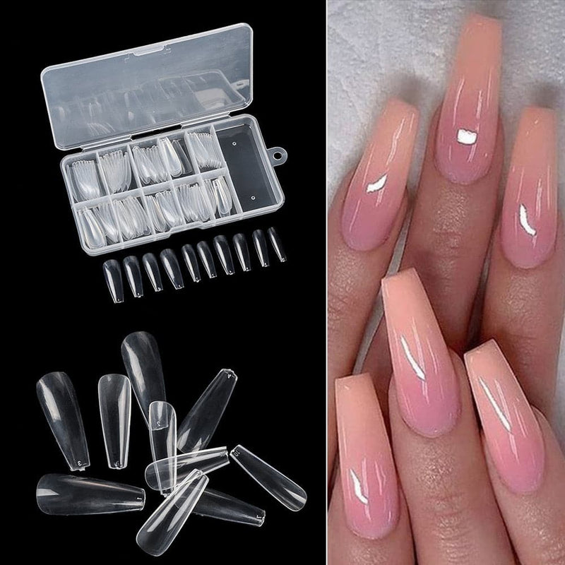 100Pcs/box Full Cover Fake Nail Artificial Press on Long Ballerina False Coffin Nails Art Tips Manicure Tool