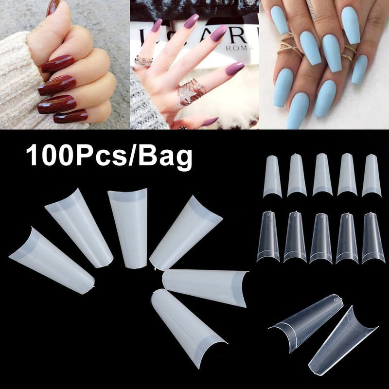 100Pcs/box Full Cover Fake Nail Artificial Press on Long Ballerina False Coffin Nails Art Tips Manicure Tool