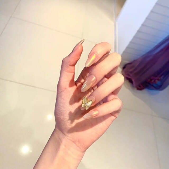 Golden Butterfly Artificial False Nails Cartoon Classic Crystal Charm Press On Nails Art Fake Extension Tips